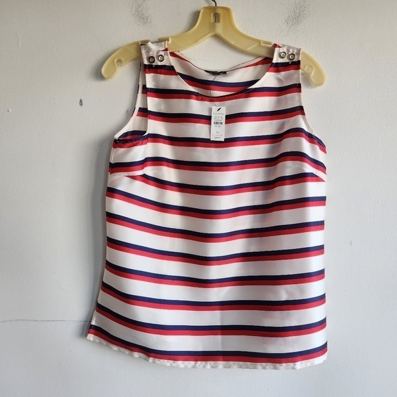 NWT Talbots Blue/White/Red Stripped Sleeveless Square Top size Small Petite - Picture 2 of 9